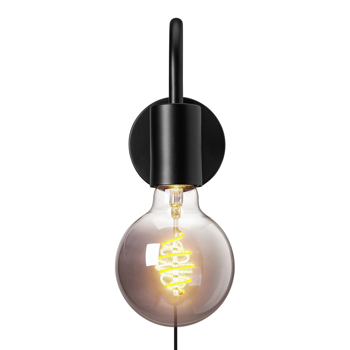 Vue de face de la douille cylindrique et de l'ampoule globe fumée