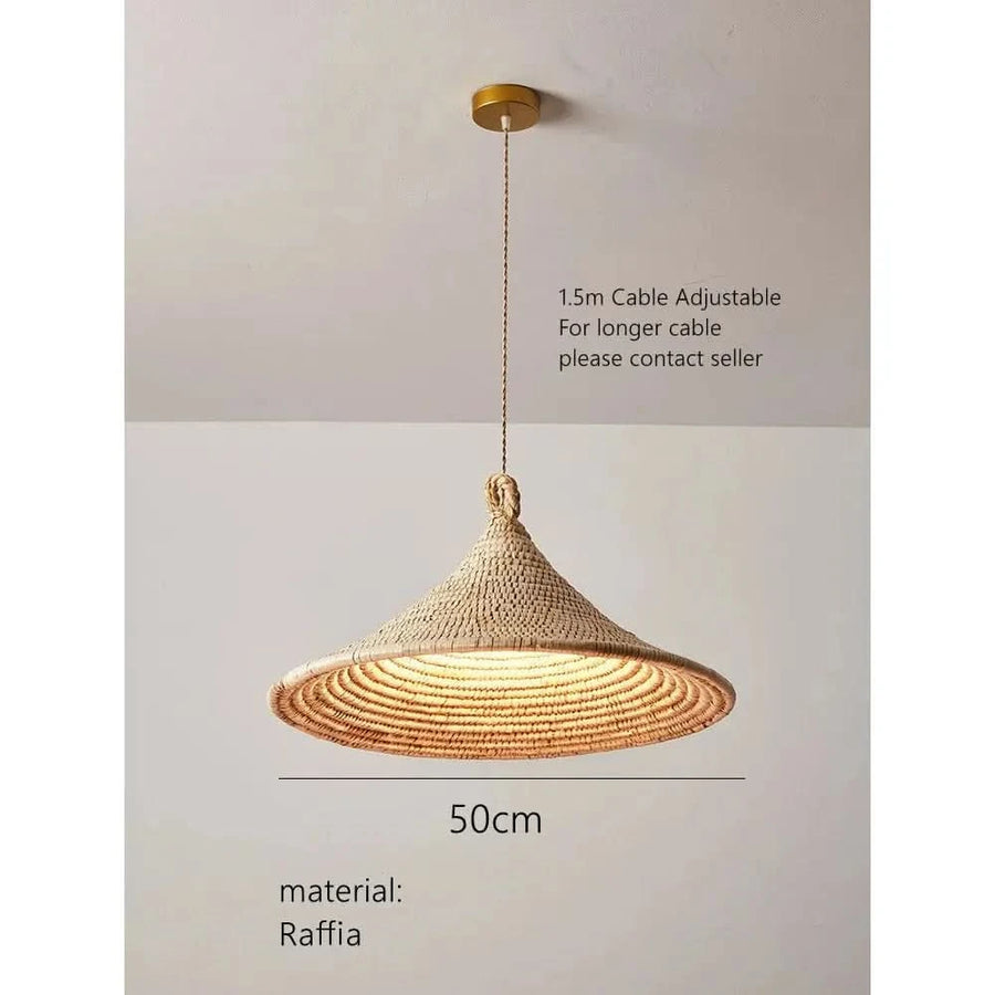 Lustre de style japonais tressé en rotin clair | Designix - Luminaire 50 cm - https://designix.fr