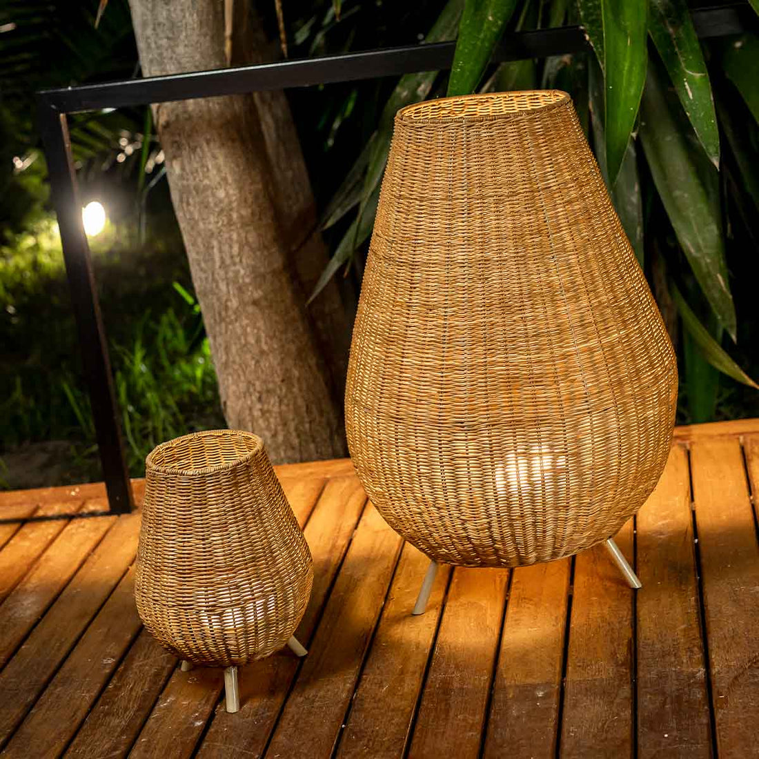 Kabellose Tischleuchte Saona 30 aus Naturfasern