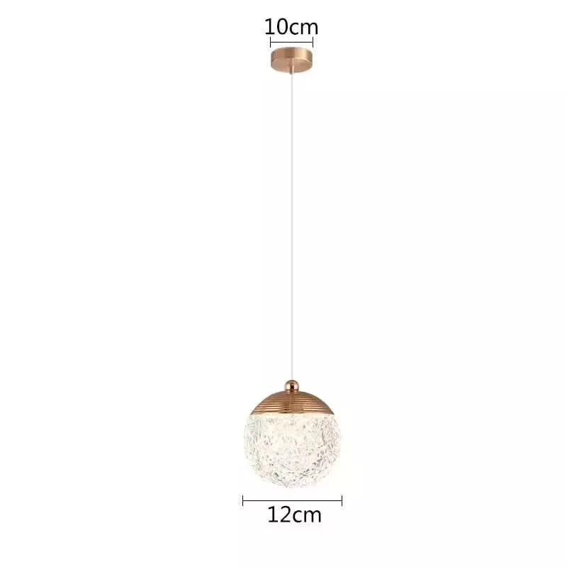 Schéma de dimensions d'une suspension seule, rosace de 10 cm et globe de 12 cm.