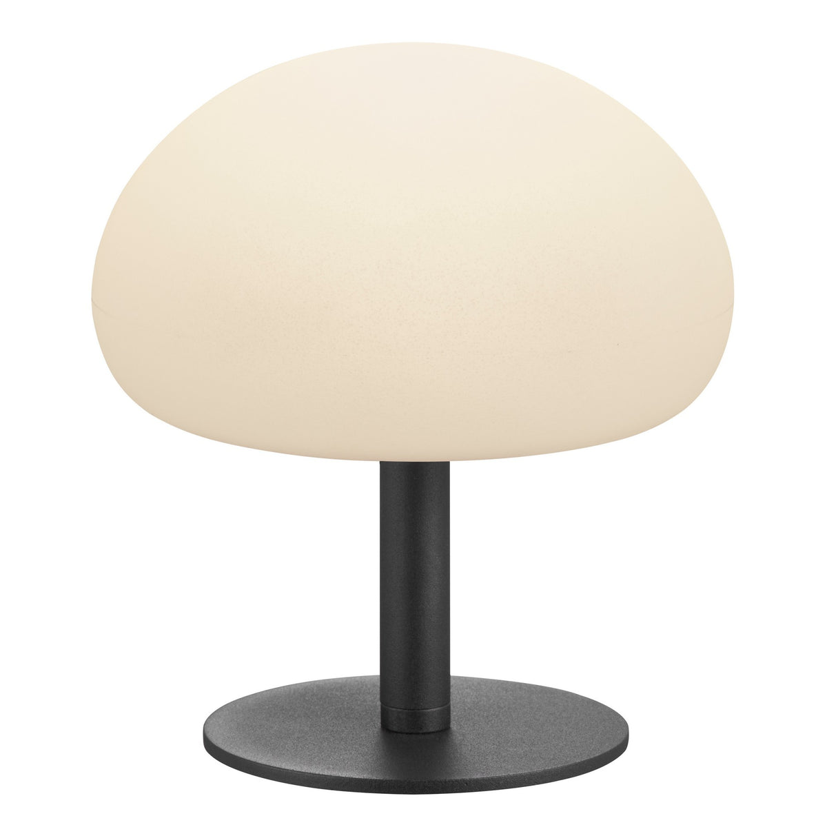 Luminaire nomade présenté de face avec son pied et sa base ronde.