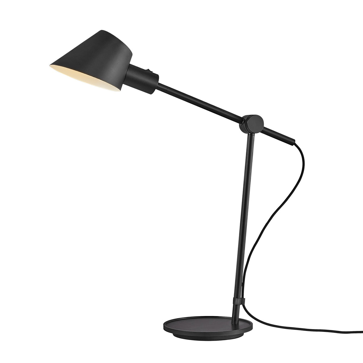 Lampe inclinée montrant le bras articulé et le câble latéral