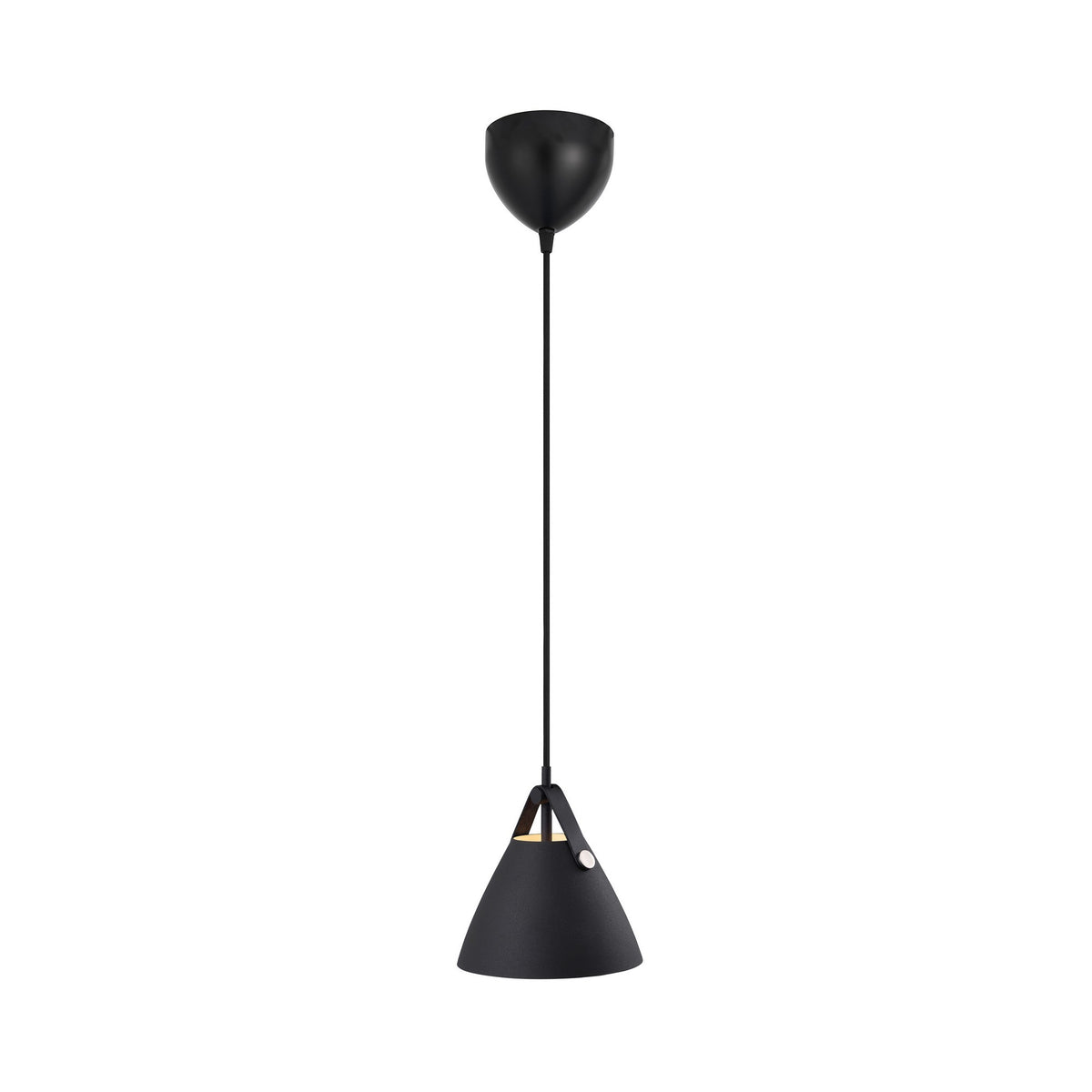 Version noire intégrale, sangle cuir noir et câble de suspension assorti