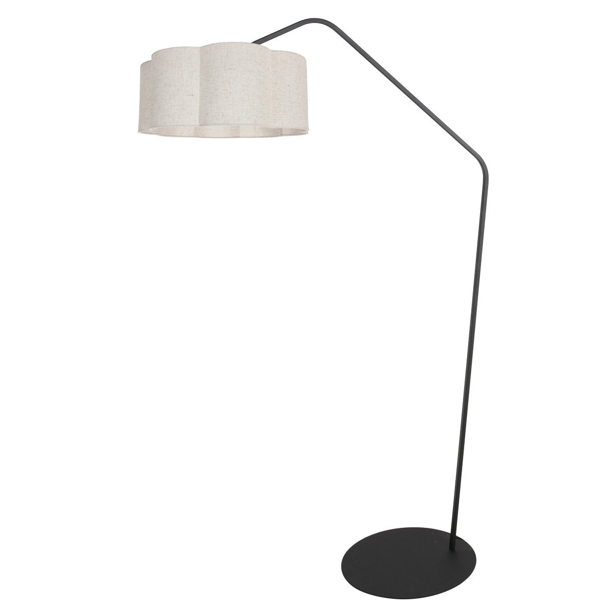 Vue de trois-quarts du lampadaire, montrant le bras incliné et l'abat-jour.