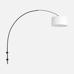 Wandleuchte Liseuse aus weißem Leinen, großer verstellbarer schwarzer Bogen Ø 30 cm | Linéa