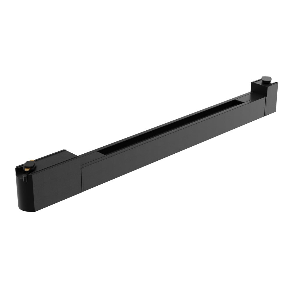 Vue du dessus du spot noir avec boîtier rectangulaire et adaptateur de rail.