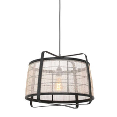 Hängeleuchte Metall Schwarz Jute Transparent
