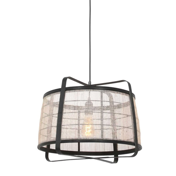Hängeleuchte Metall Schwarz Jute Transparent