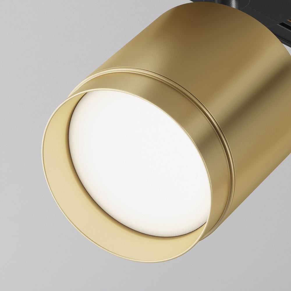 Gros plan sur l'anneau laiton et le diffuseur blanc du projecteur