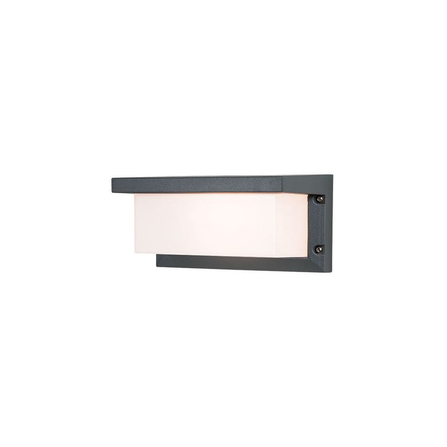 Applique extérieure graphite rectangulaire, diffuseur blanc, vue de face sur fond blanc.