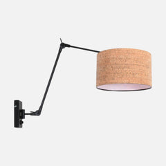 Gelenk-Wandleuchte, Kork-Lampenschirm & langer schwarzer Arm Ø 30 cm | Prestige Chic
