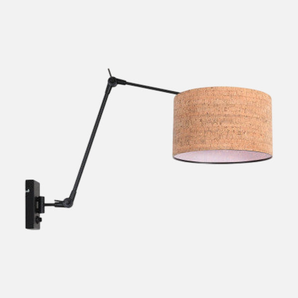 Gelenk-Wandleuchte, Kork-Lampenschirm & langer schwarzer Arm Ø 30 cm | Prestige Chic