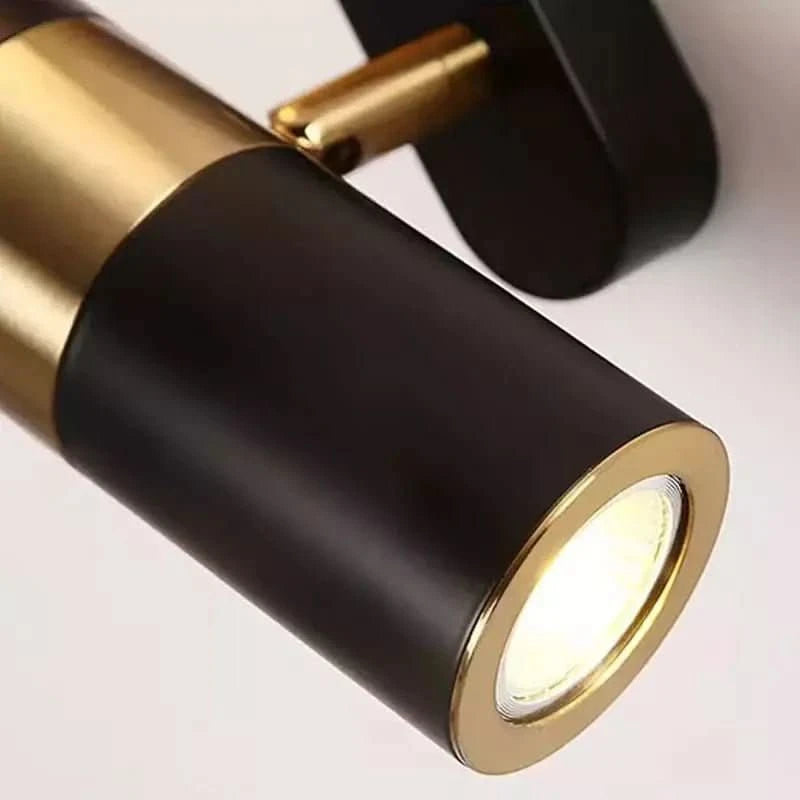 Gros plan sur la tête cylindrique noire et dorée de la liseuse orientable