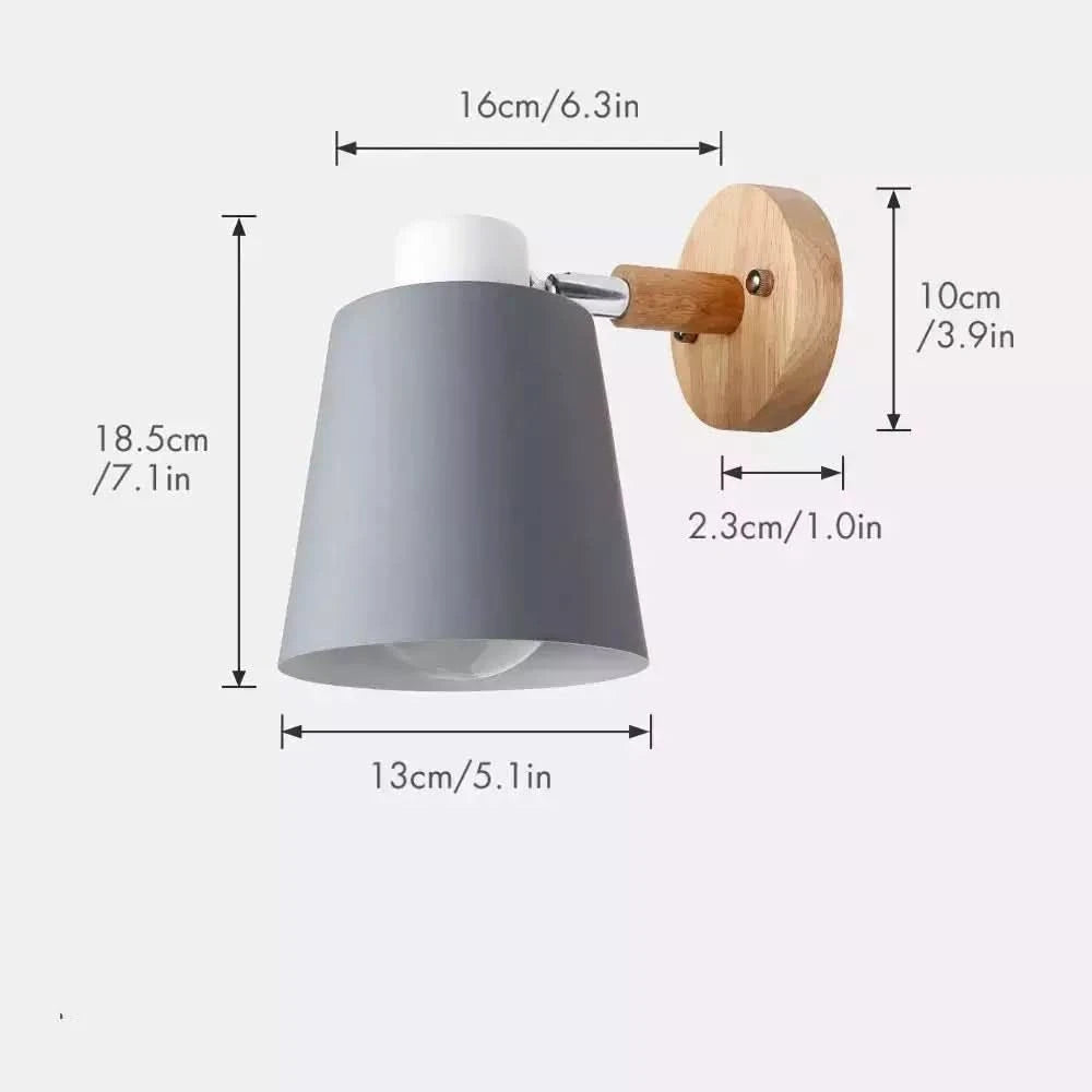 Schéma coté de l'applique grise : largeur, hauteur, diamètre et profondeur en centimètres.