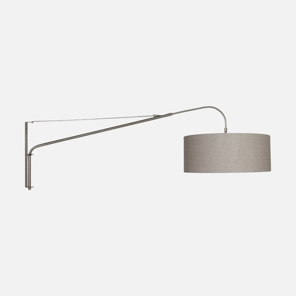 Graue Wandleuchte mit großem, verstellbarem Arm, Leinenschirm Ø 50 cm | Néva