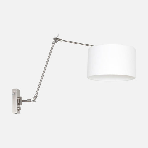 Wandleuchte aus weißem Leinen mit Dimmer, schwenkbarer Stahlarm | Prestige Chic