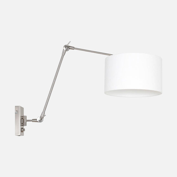 Wandleuchte aus weißem Leinen mit Dimmer, schwenkbarer Stahlarm | Prestige Chic