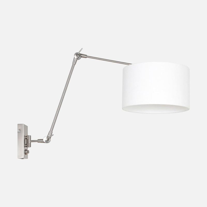 Wandleuchte aus weißem Leinen mit Dimmer, schwenkbarer Stahlarm | Prestige Chic