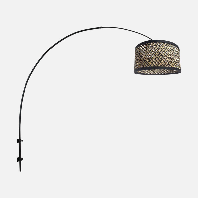 Verstellbare Bogen-Wandleuchte, Lampenschirm aus geflochtenem Bambus in Schwarz & Beige | Sparkled