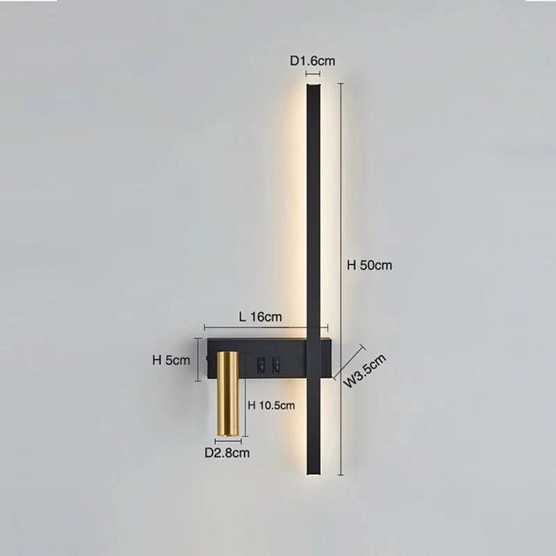 Schéma coté de l'applique : hauteur 50 cm, largeur 16 cm, diamètres indiqués.