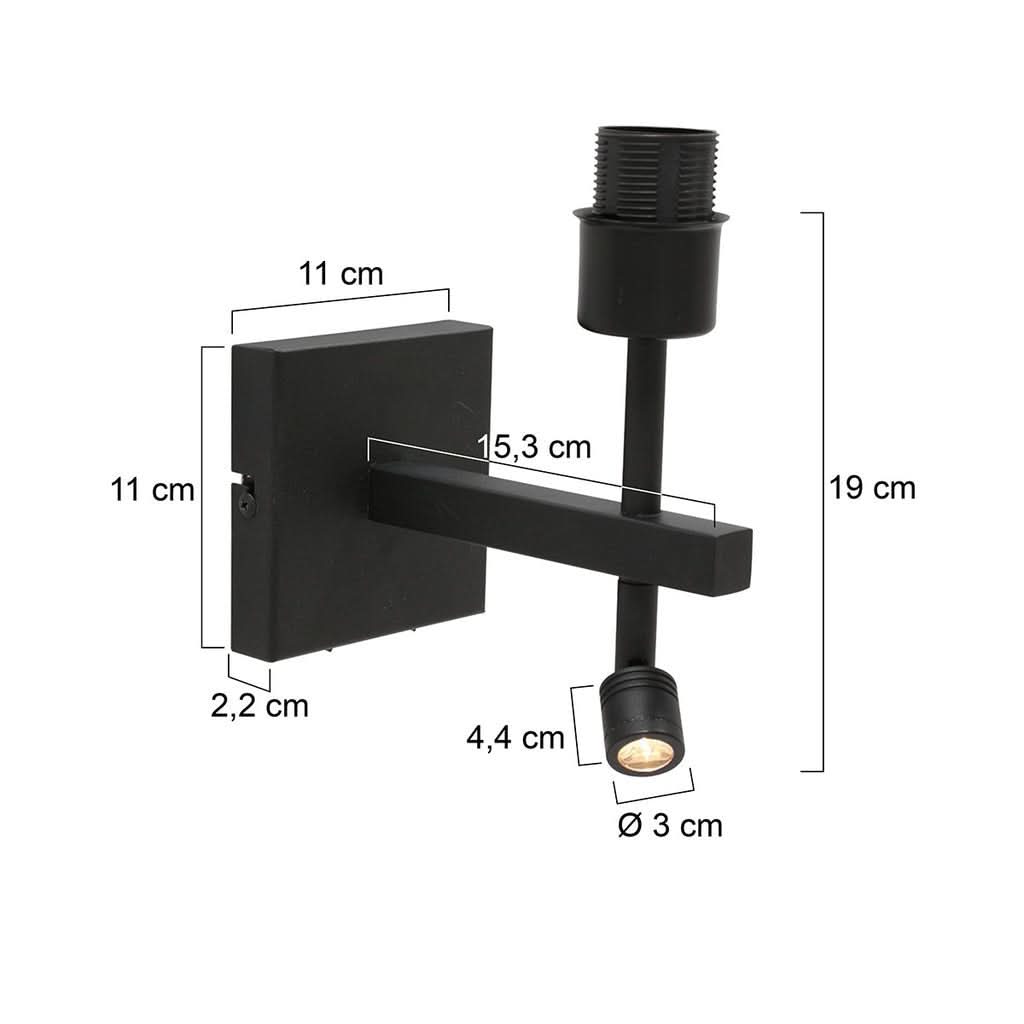 Schéma coté du luminaire indiquant hauteur, largeur et diamètre du spot