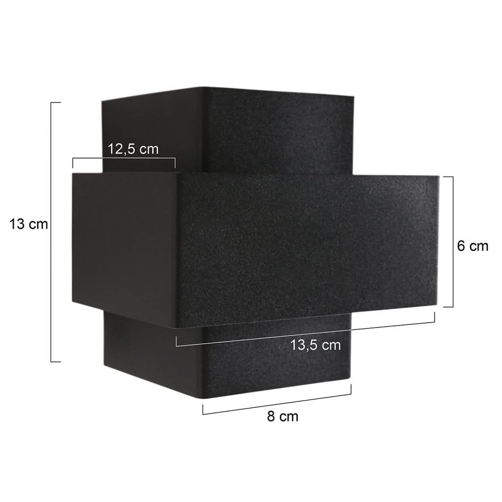 Schéma technique coté indiquant hauteur, largeur et profondeur du luminaire