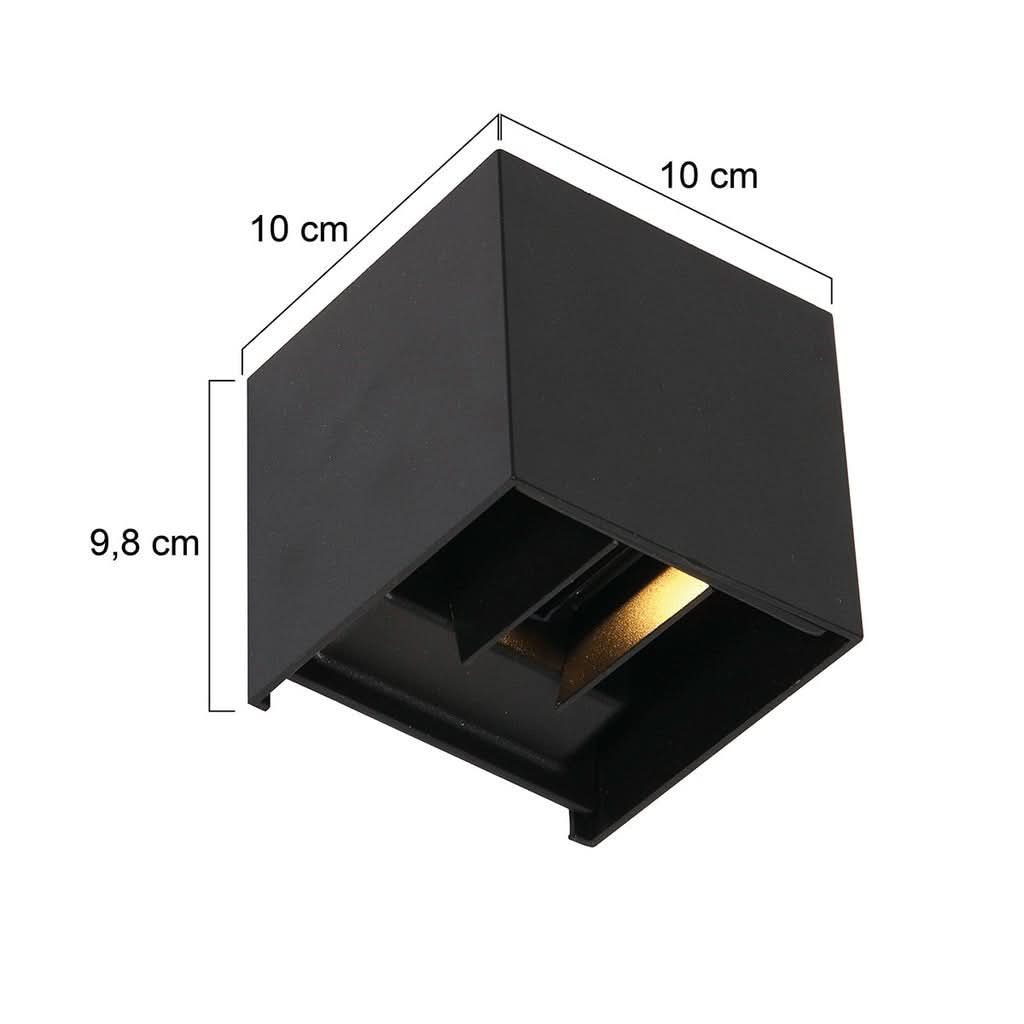 Schéma de dimensions de l'applique murale noire carrée avec mesures en centimètres