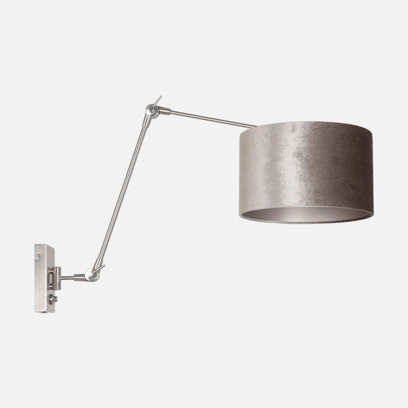 verstellbare Wandleuchte, silberner Samtschirm mit Dimmer | Prestige Chic