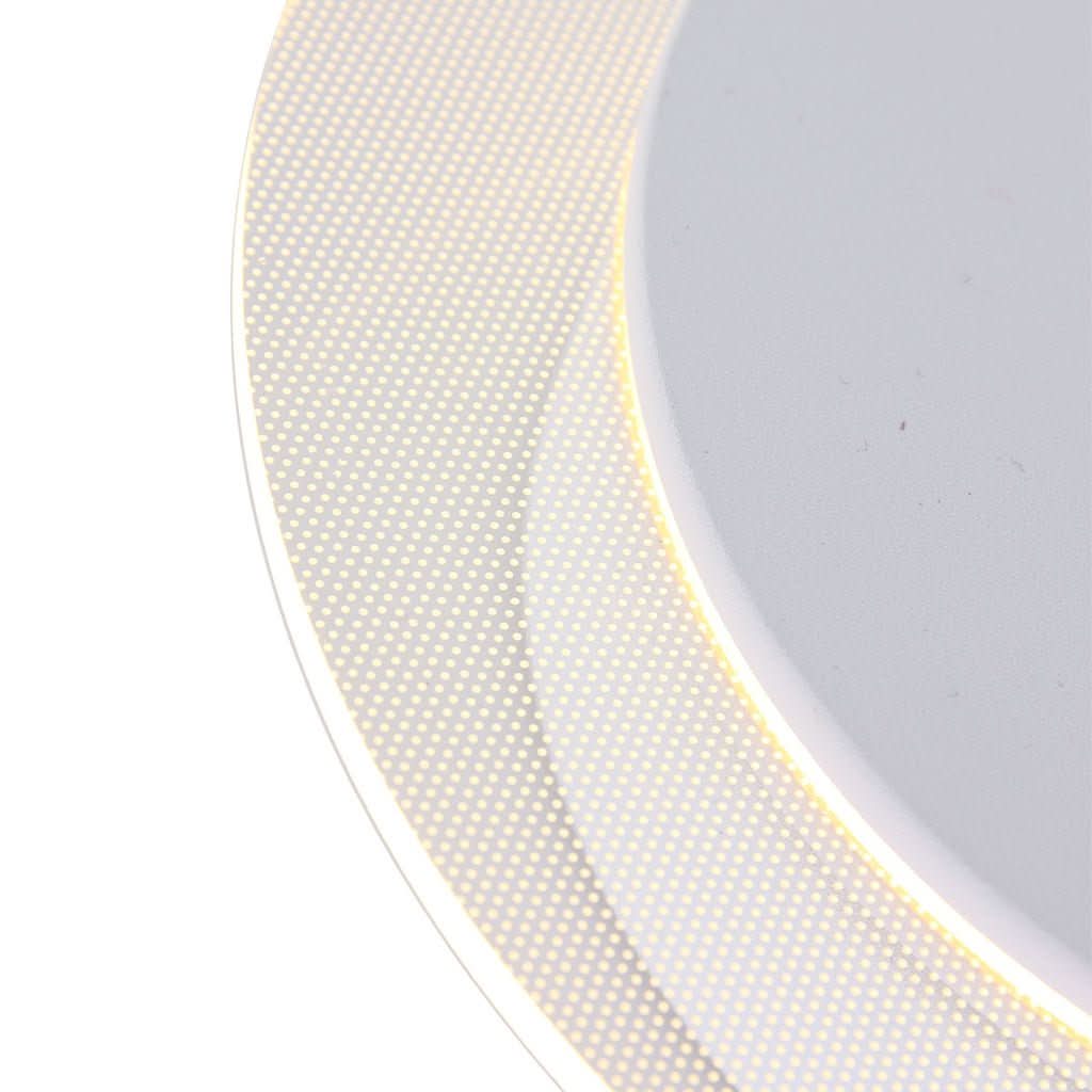 Macro de l'anneau texturé et du halo lumineux chaud de la lampe.