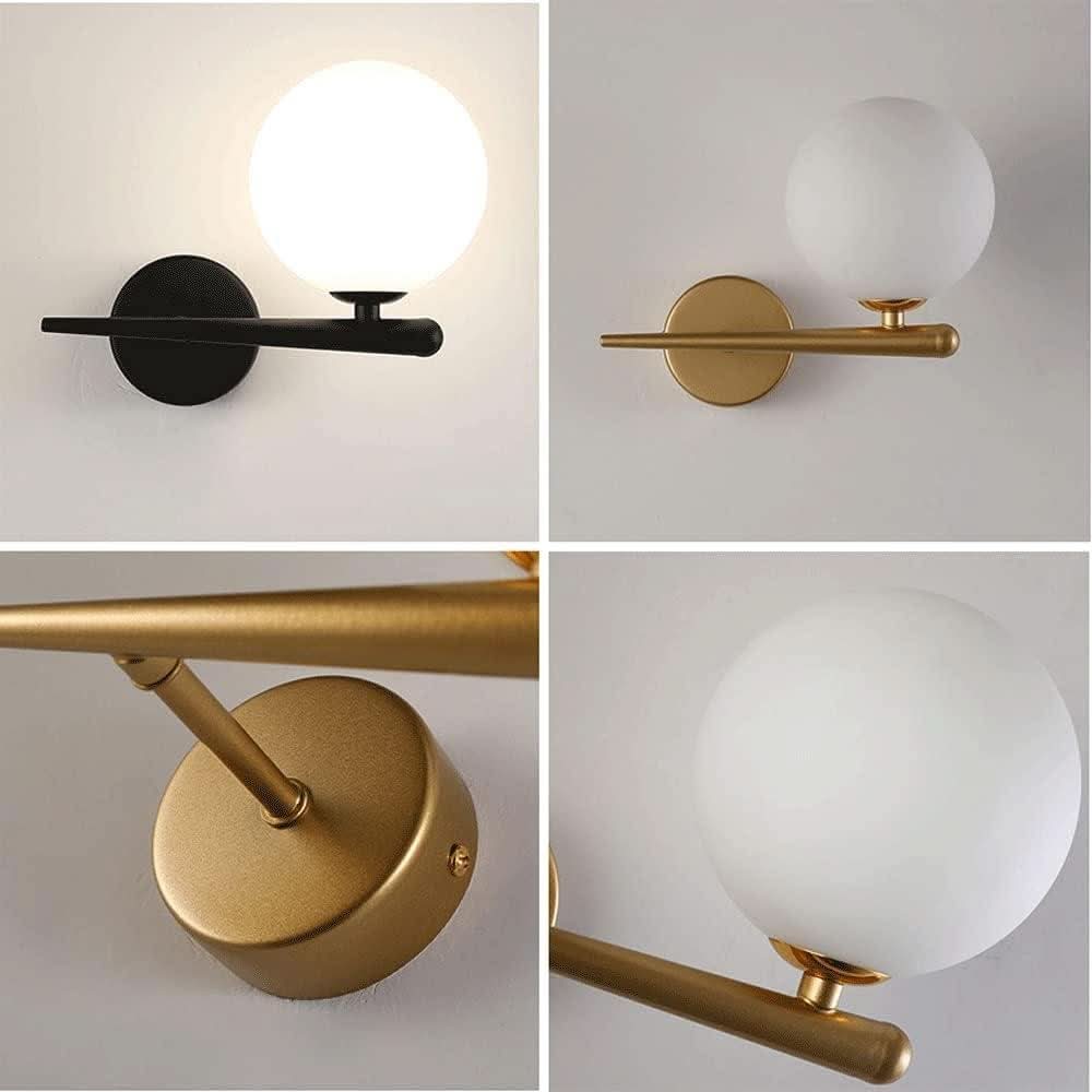 Comparatif des finitions noire et laiton, détail du bras et de la sphère opaline