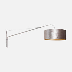 Wandleuchte mit grauem Samtschirm, großer verstellbarer Stahlarm Ø 50 cm | Velora