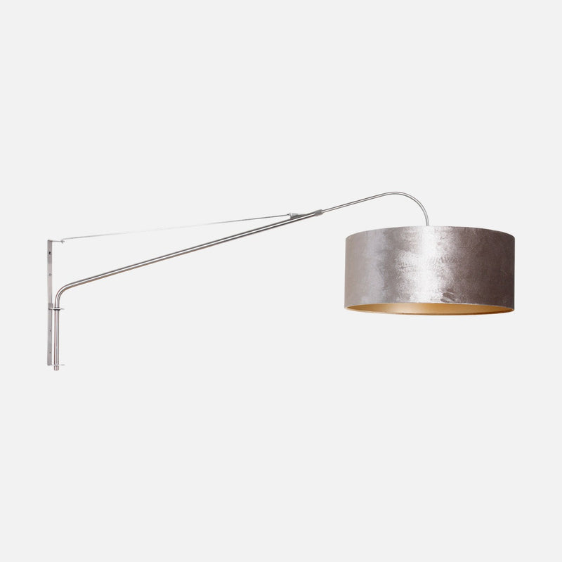 Wandleuchte mit grauem Samtschirm, großer verstellbarer Stahlarm Ø 50 cm | Velora