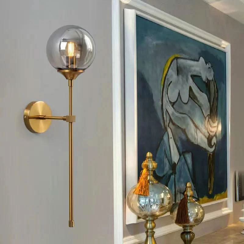Applique murale verre fumé ambré, structure dorée façon laiton – Designix