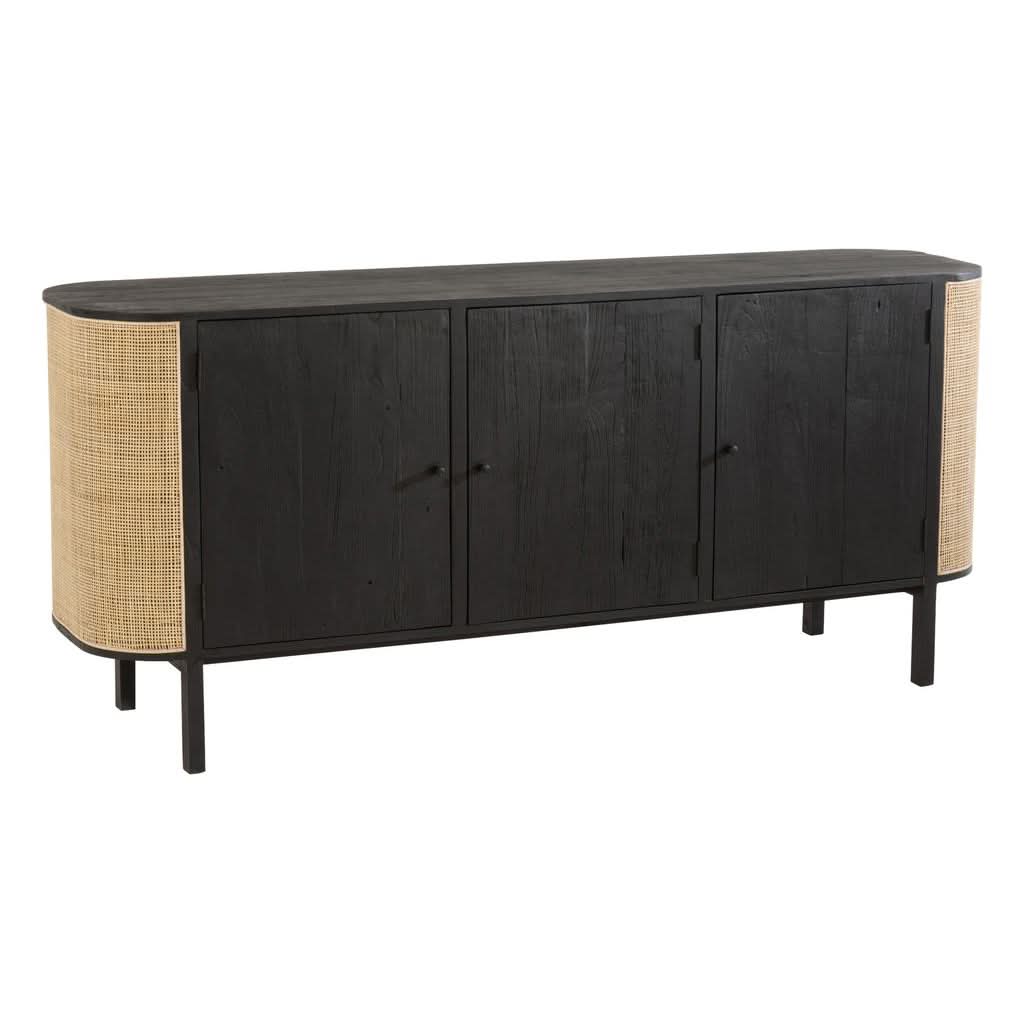 Schrank aus exotischem Holz, schwarzes Rattan | Tino