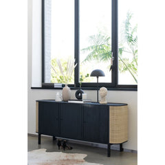 Schrank aus exotischem Holz, schwarzes Rattan | Tino