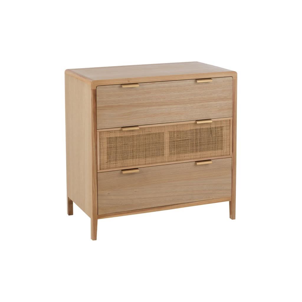 Schrank aus Holz und Rattan mit 3 Schubladen | Erla
