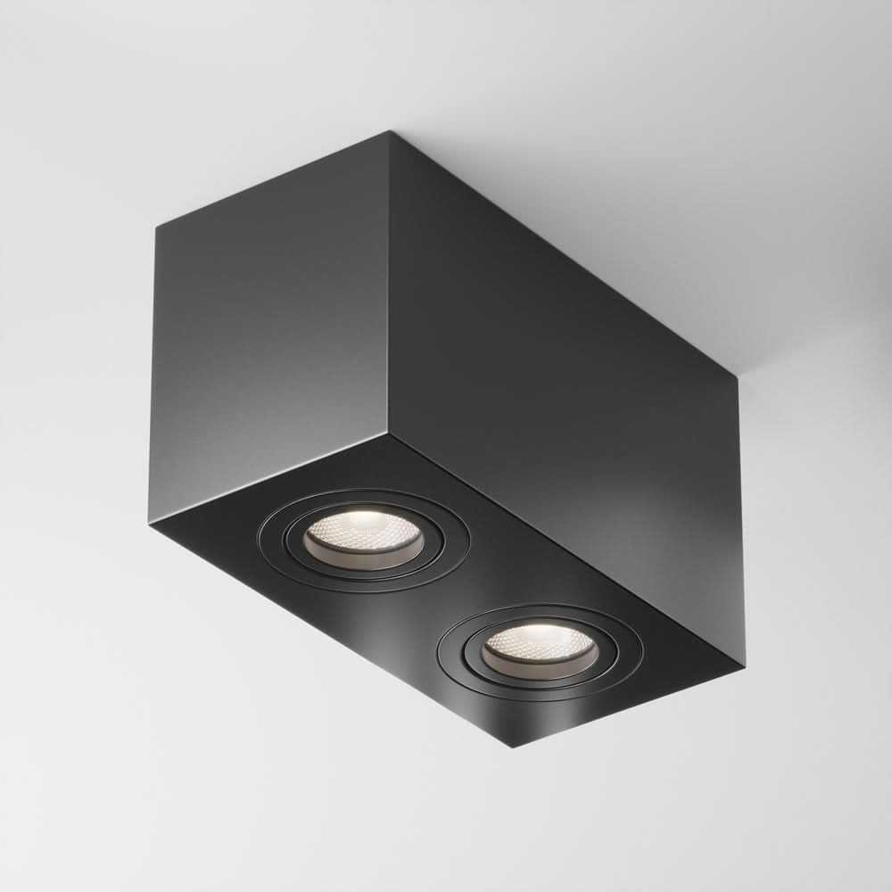 Version carrée noire équipée de deux spots orientables vue de dessous