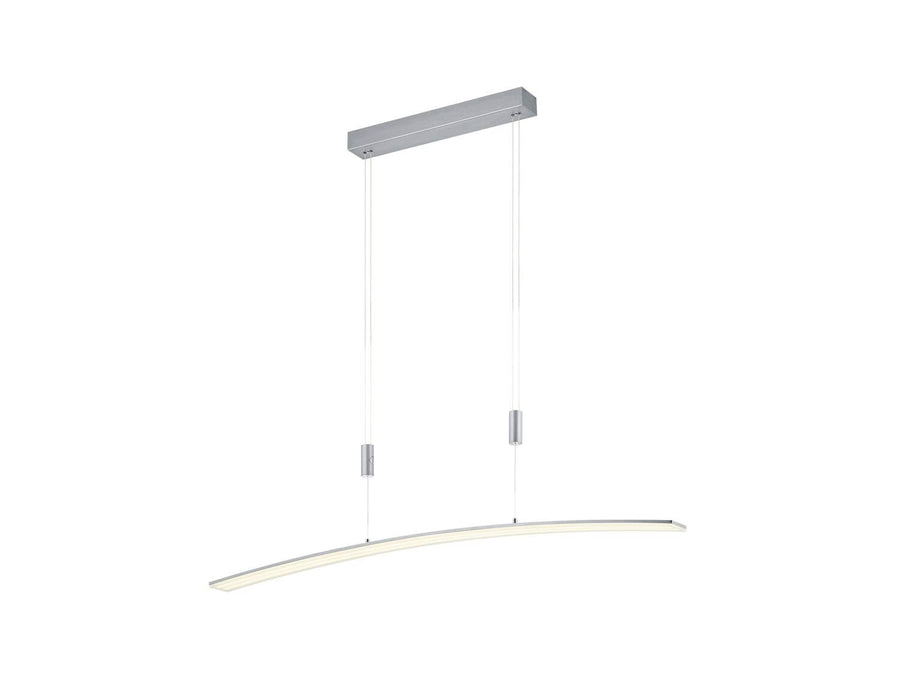 Vue d'ensemble de la suspension avec platine rectangulaire au plafond et câbles de retenue.