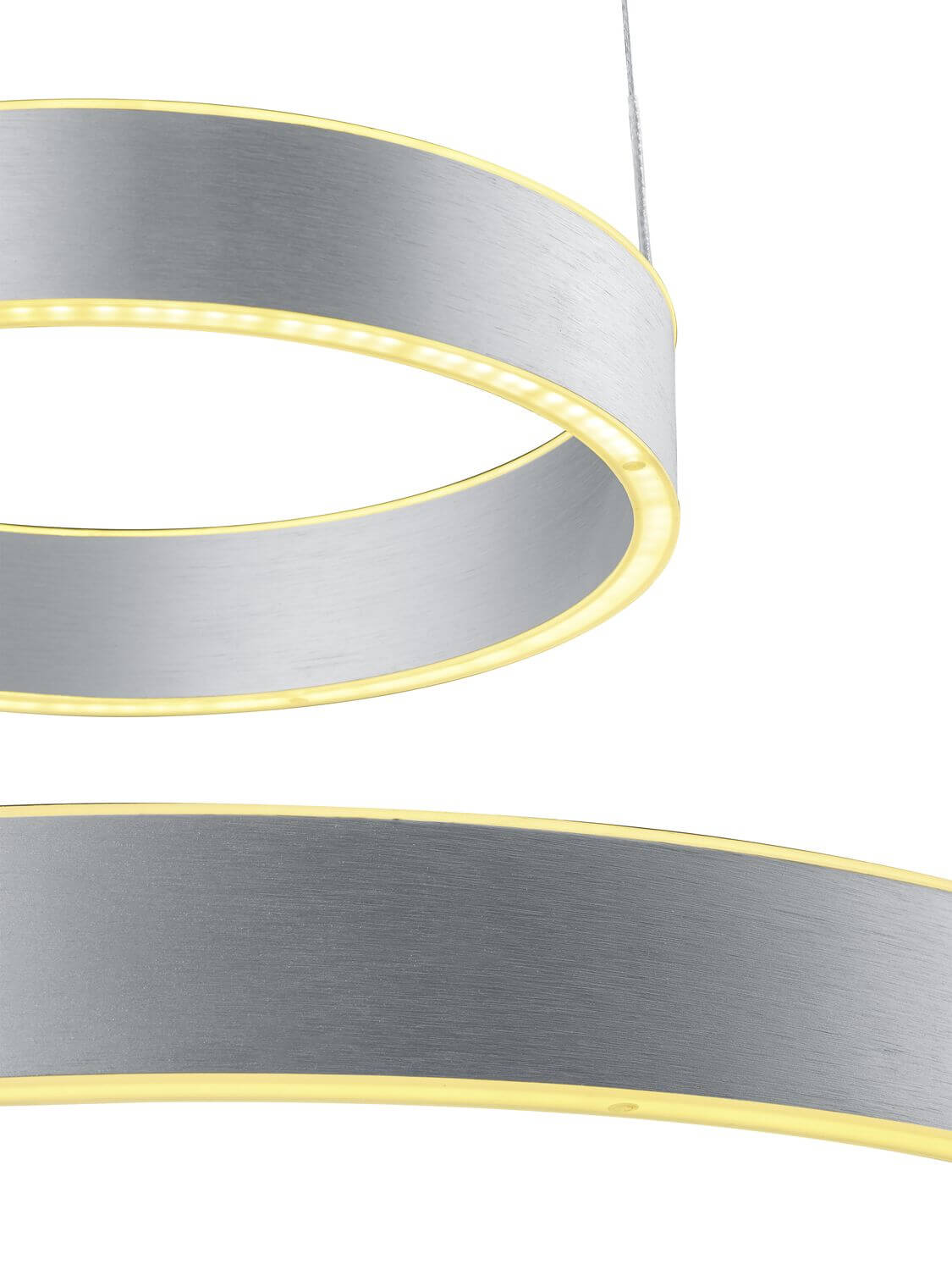 Détail rapproché de l'anneau aluminium brossé avec ruban LED lumière chaude allumé