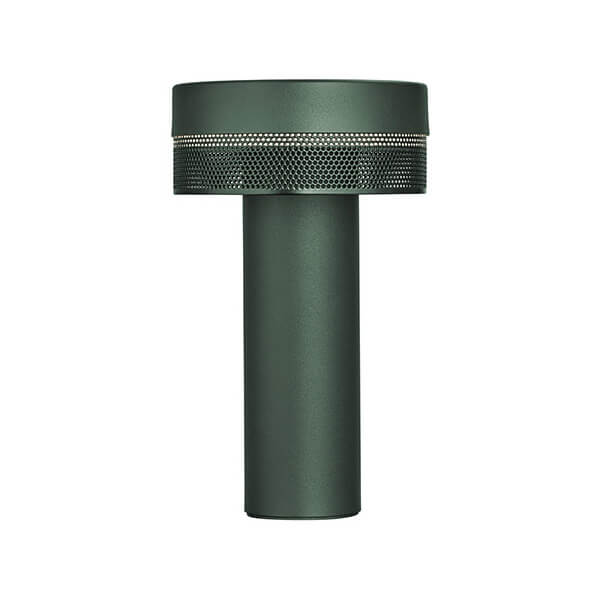 Lampe extérieure verte de face, corps cylindrique et bandeau mesh lumineux