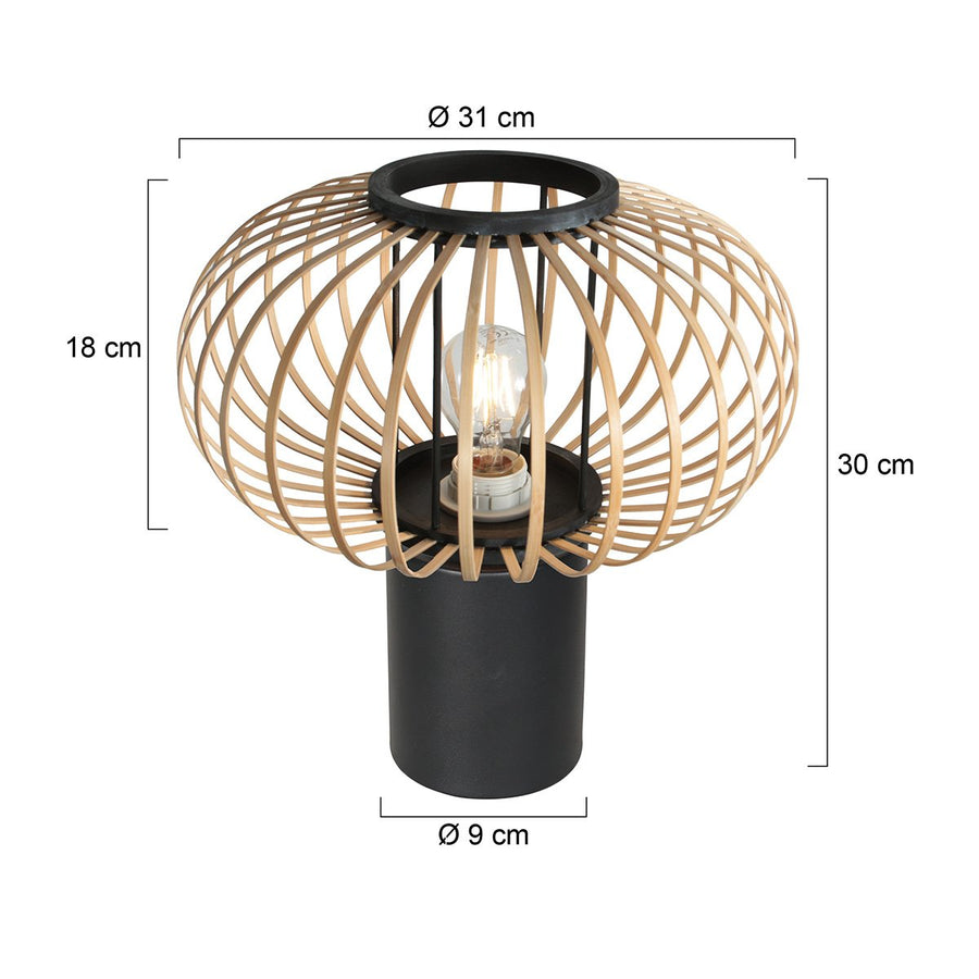 Lampe à poser Silva noir, abat-jour en bambou Ø31 cm