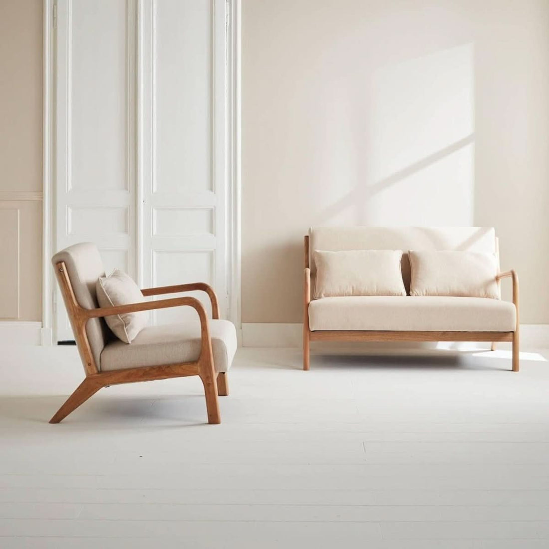 Bank Sessel Holz Beige | Elfenbein