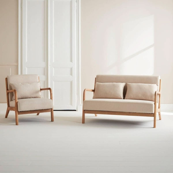 Bank Sessel Holz Beige | Elfenbein