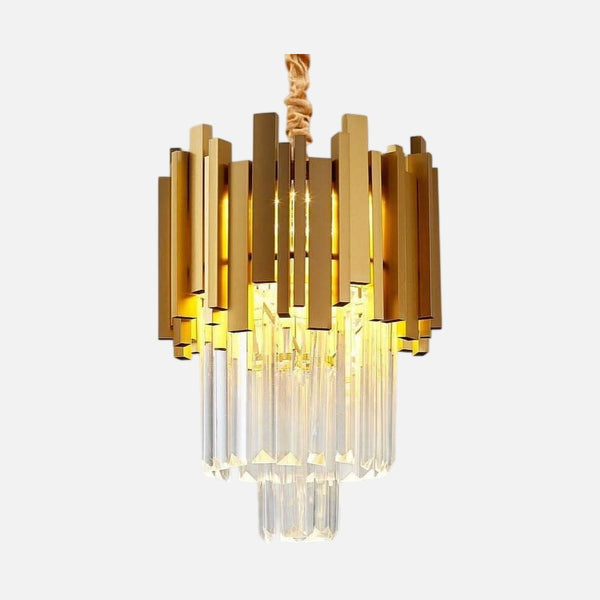 Moderner goldener Kristallleuchter | Prismatischer Glanz