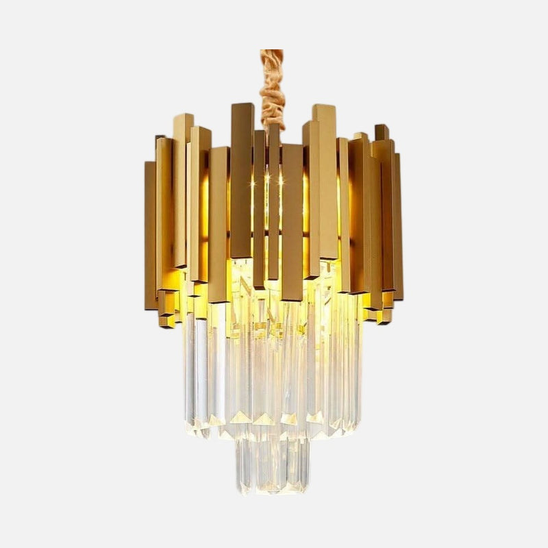 Moderner goldener Kristallleuchter | Prismatischer Glanz
