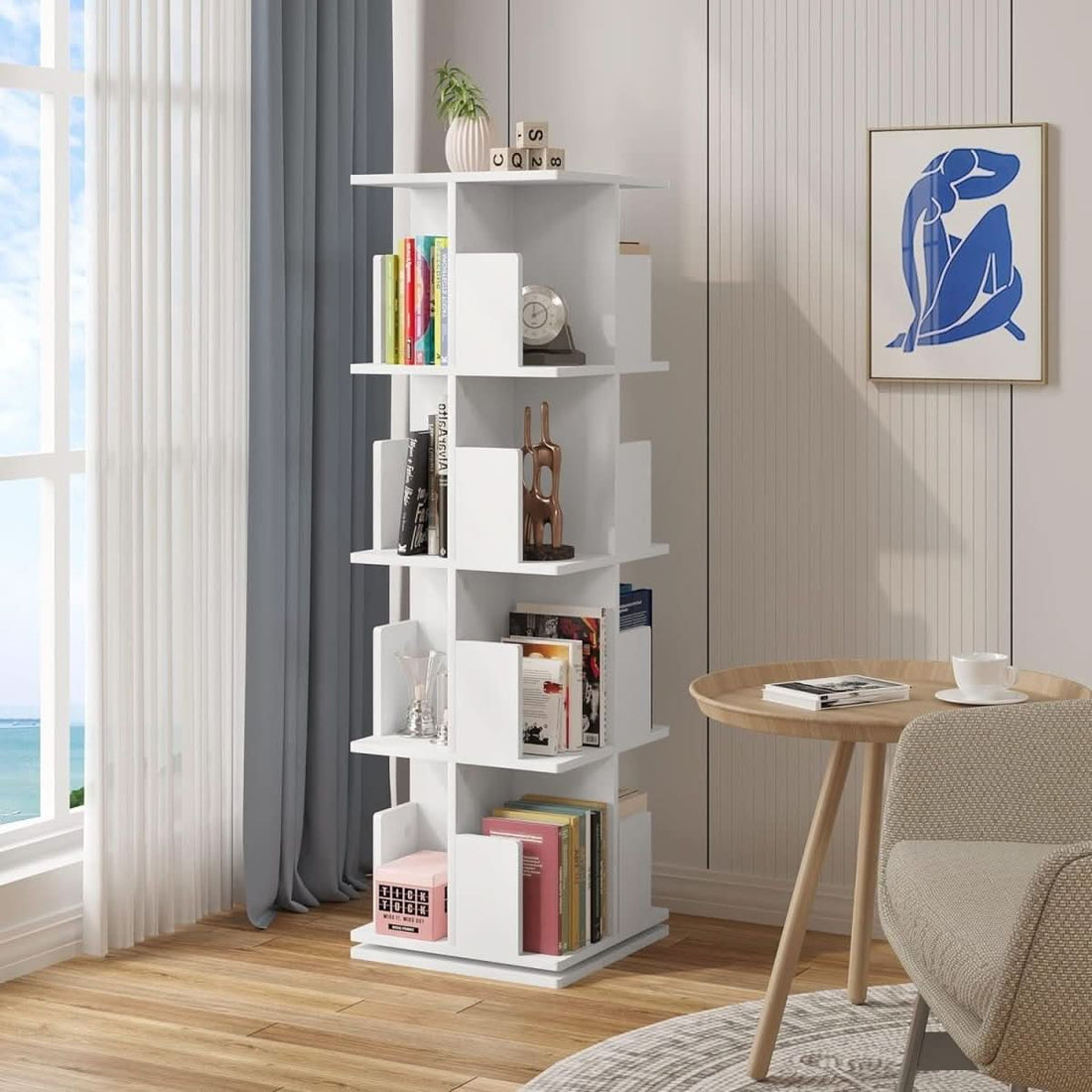 Drehbares Bücherregal aus MDF, 4 Ebenen | Lagune