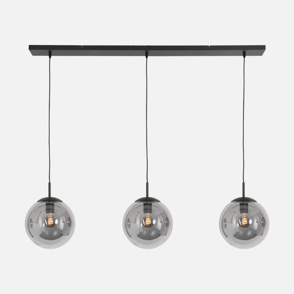 Schwarze Pendelleuchte mit 3 Rauchglas-Kugeln, Wohn- & Esszimmer | Bollique 3122ZW