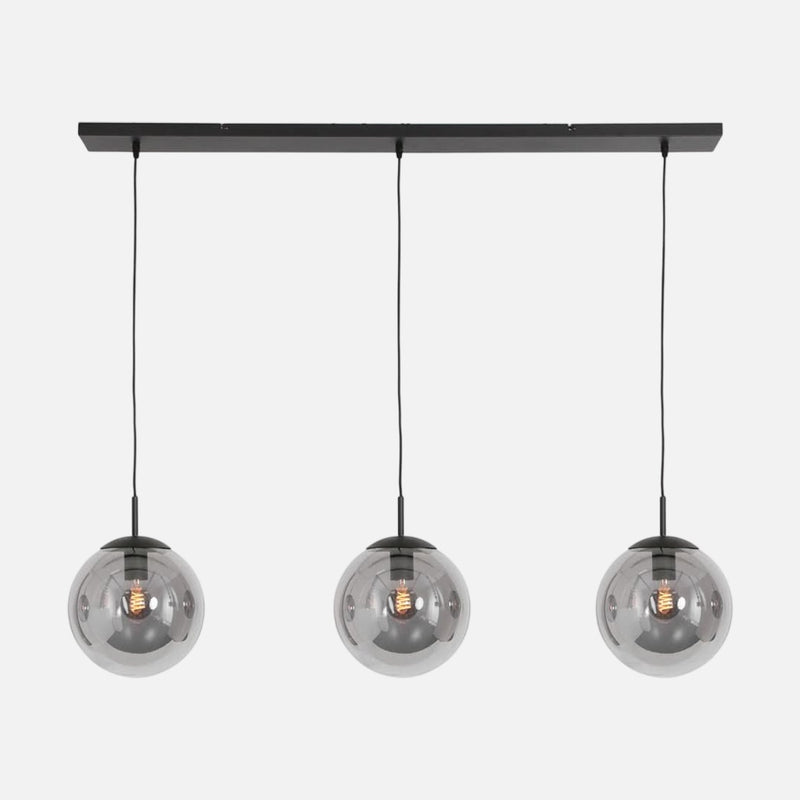 Schwarze Pendelleuchte mit 3 Rauchglas-Kugeln, Wohn- & Esszimmer | Bollique 3122ZW
