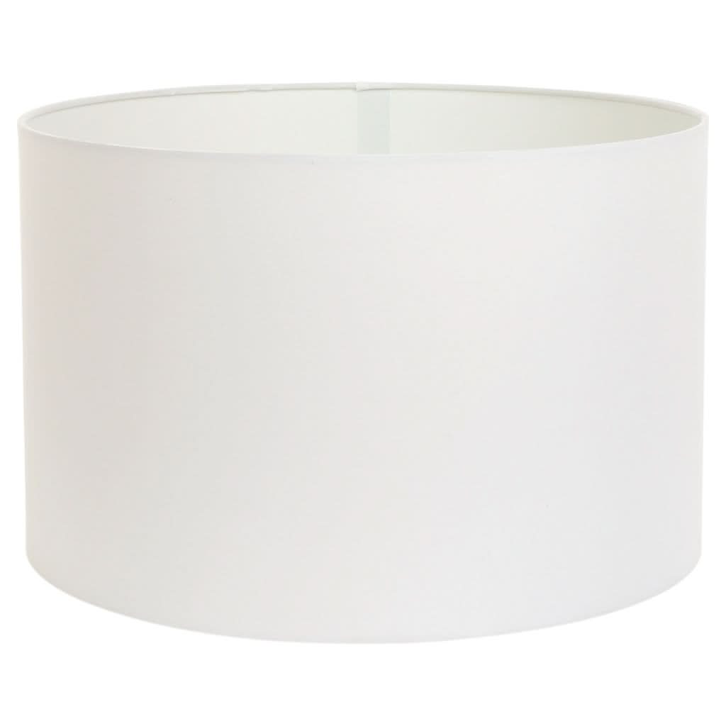 Abat-jour cylindrique blanc vu de près sur fond neutre.