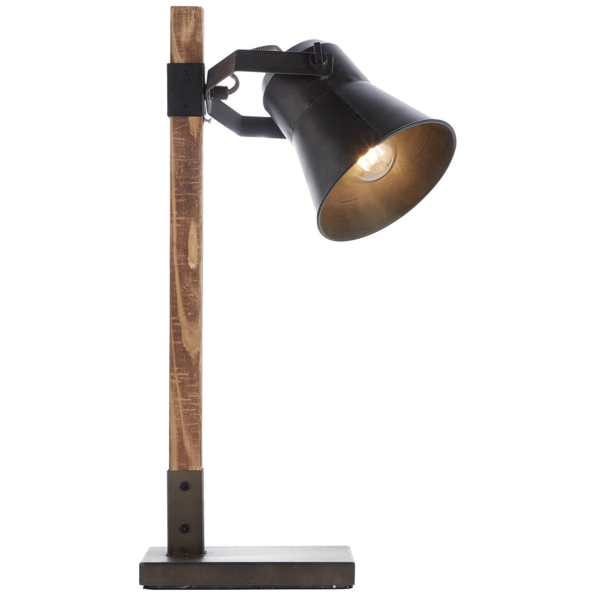 Lampe allumée, ampoule visible et intérieur doré de l'abat-jour